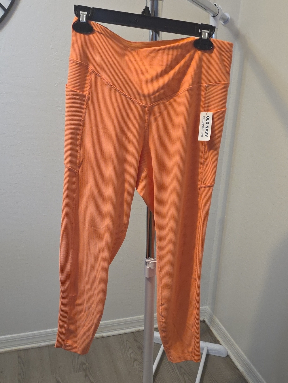 Old Navy Orange Ribbed High-Rise Leggings with Pockets